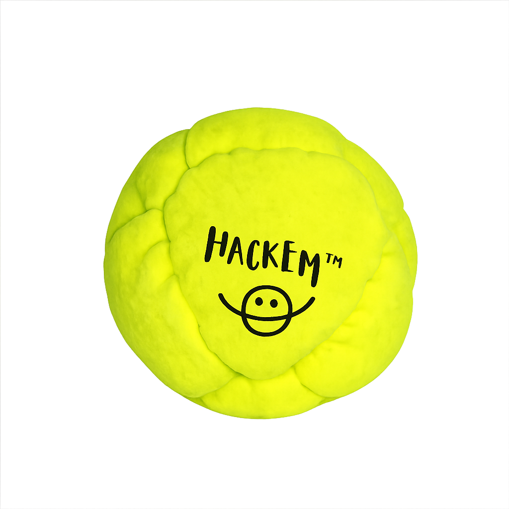 Hackem™ neon yellow footbag with smile logo